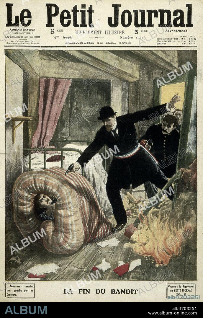 'La fin du bandit' (BONNOT) Couverture du Petit Journal Illustre, 12 mai 1912. Credit Collection Kharbine Tapabor.