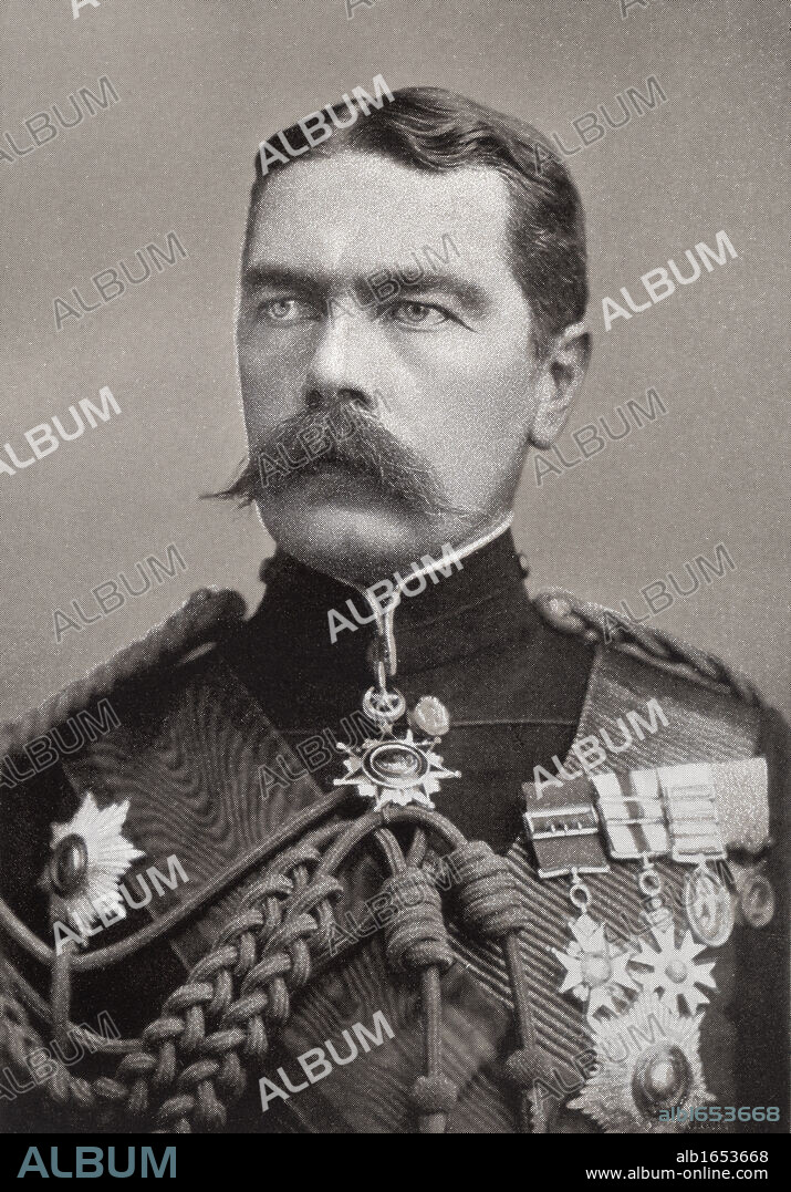 Field Marshal Horatio Herbert Kitchener, 1st Earl Kitchener, 1850 to 1916. British Field Marshal, diplomat and statesman. From the book South Africa and the Transvaal War by Louis Creswicke, published 1900.