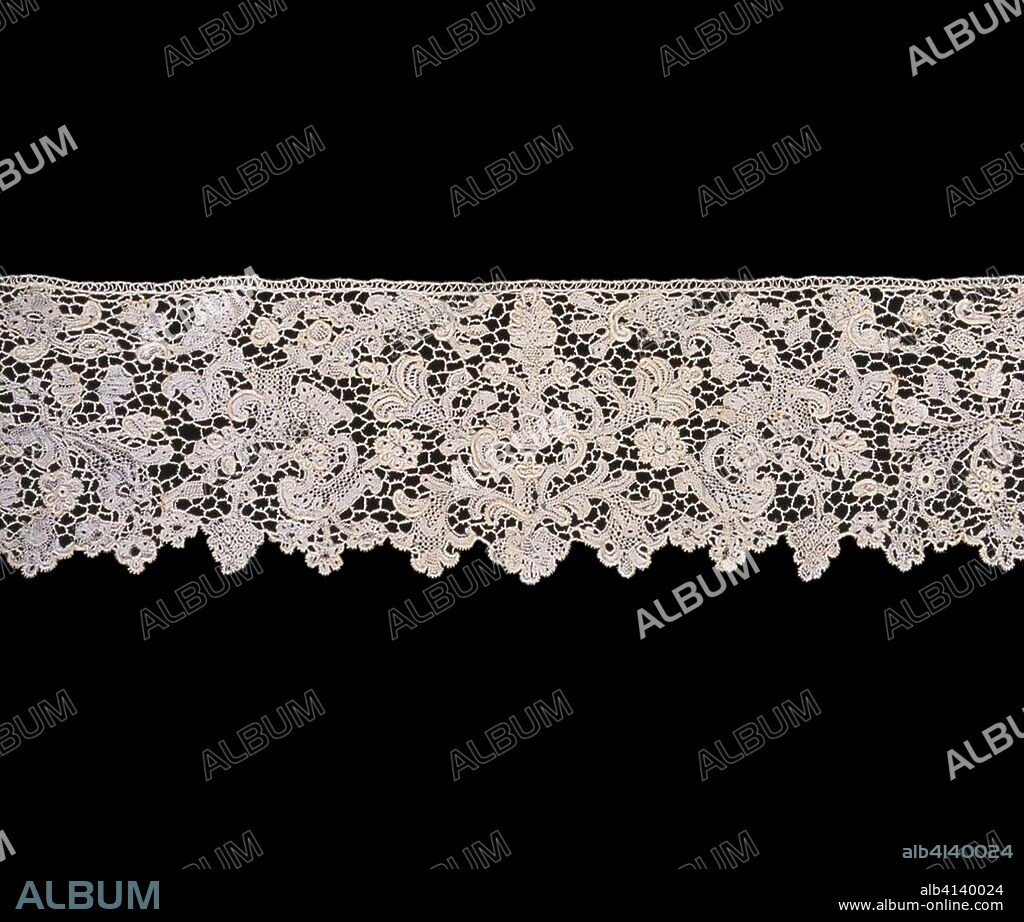 Border. France. Date: 1690-1710. Dimensions: 8 × 159.6 cm (3 1/8 × 62 7/8 in.)
Height repeat: 68.5 cm (27 in.). Linen, needle lace. Origin: France.