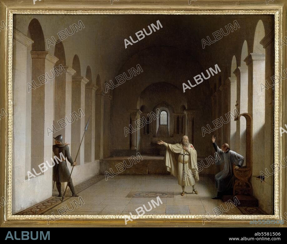 FLEURY FRANCOIS RICHARD. Molay, Jacques Bernard de ; grand maître des Templiers ; (brûlé) Paris mars 1313. - "Jacques de Molay, grand maître des Templiers". (Salon de 1806). Peinture de Fleury, François Richard. (1777-1852). Huile sur toile, H. 0,40 ; L. 0,65. Inv. Nr. MM. 93-2-1. Rueil-Malmaison, Musée du Château.