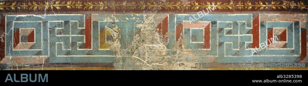 Fresco romano con Meandro. Villa de los Papiros. Herculano. Museo Arqueológico Nacional. Nápoles. Italia.