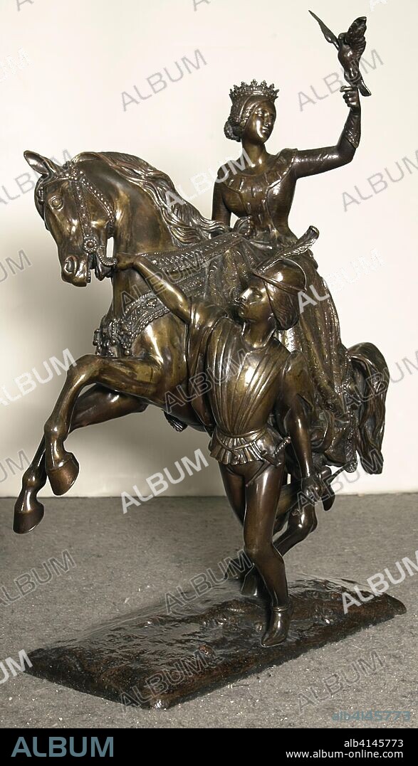 Mary of Burgundy. Jean-Auguste Barre; French, 1811-1896; Cast by: Susse Frères, Éditeurs; French, 19th century. Date: 1820-1844. Dimensions: 52.1 × 45.7 × 22.9 cm (20 1/2 × 18 × 9 in.). Bronze. Origin: France.