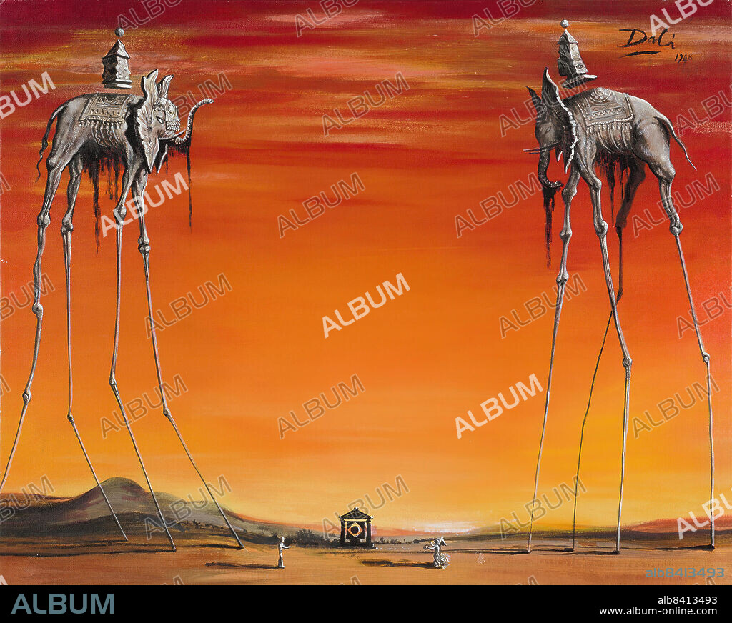 SALVADOR DALÍ. Salvador Dalí/ The Elephants, 1948. Oil, 49 x 60 cm.
