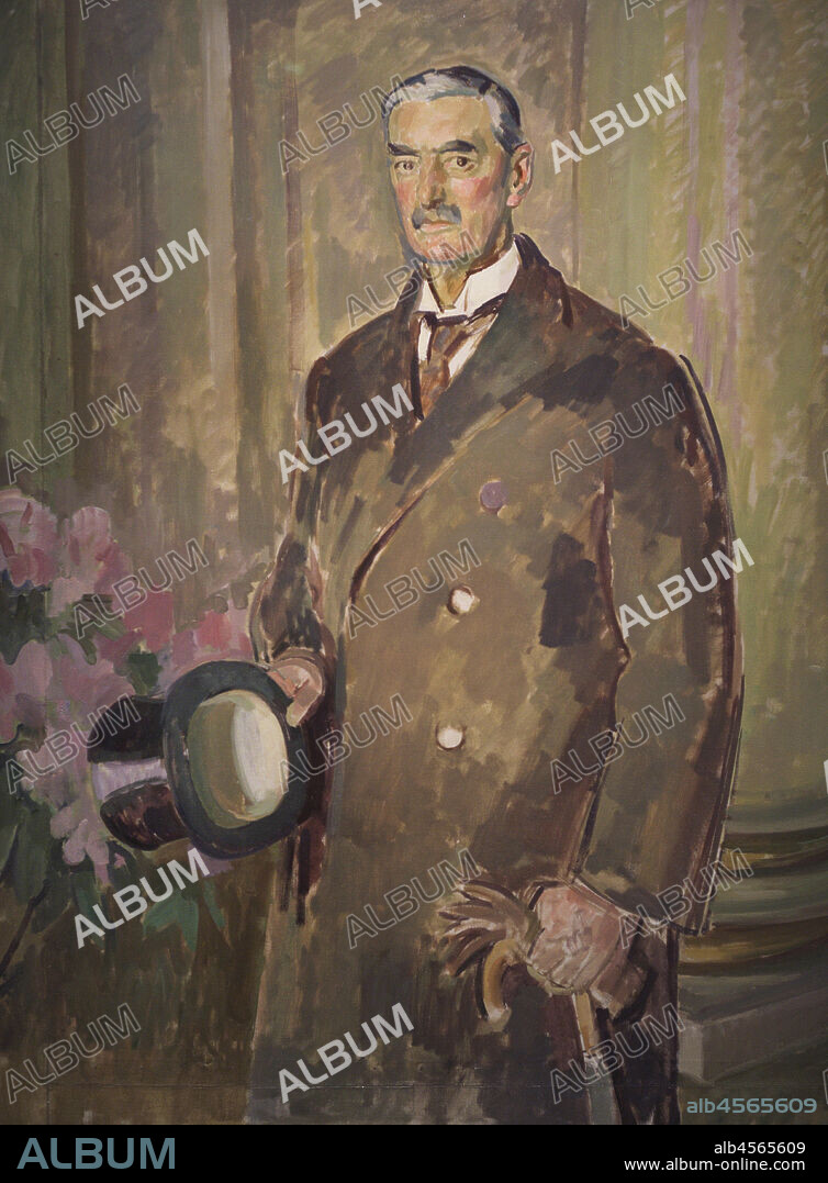 HENRY LAMB (1883-1960). AUSTRALIAN-BORN BRITISH PAINTER.. Arthur Neville Chamberlain (1869-1940). Prime Minister of the United Kingdom (1937-1940). Portrait by Henry Lamb (1883-1960). Oil on canvas (129,5 x 94 cm), ca.1939. National Portrait Gallery. London, England, United Kingdom.