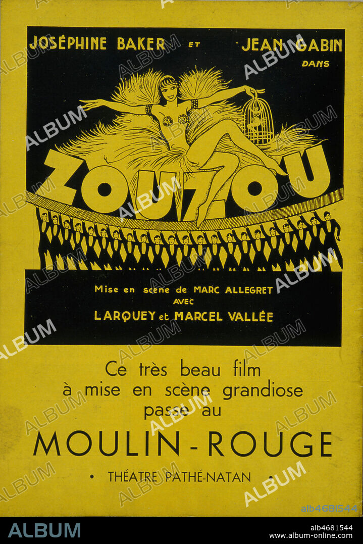 Publicite pour le film 'Zouzou', avec Josephine BAKER (1906-1975) et Jean GABIN (1904-1976) par Marc ALLEGRET (1900-1973) dans Fantasio de Decembre 1934. Credit : Collection Kharbine-Tapabor.