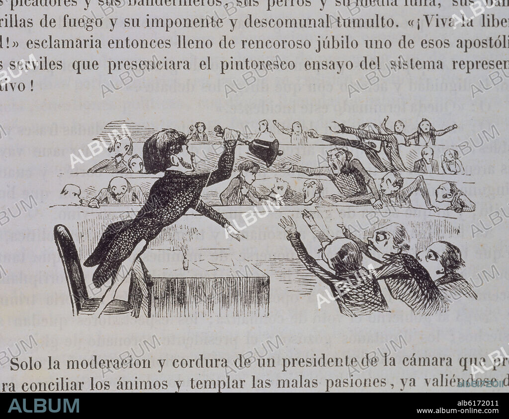 CARICATURA DEL PARLAMENTO - GRABADO DEL LIBRO DEL BARON DE PARLA VERDADES - 1849.