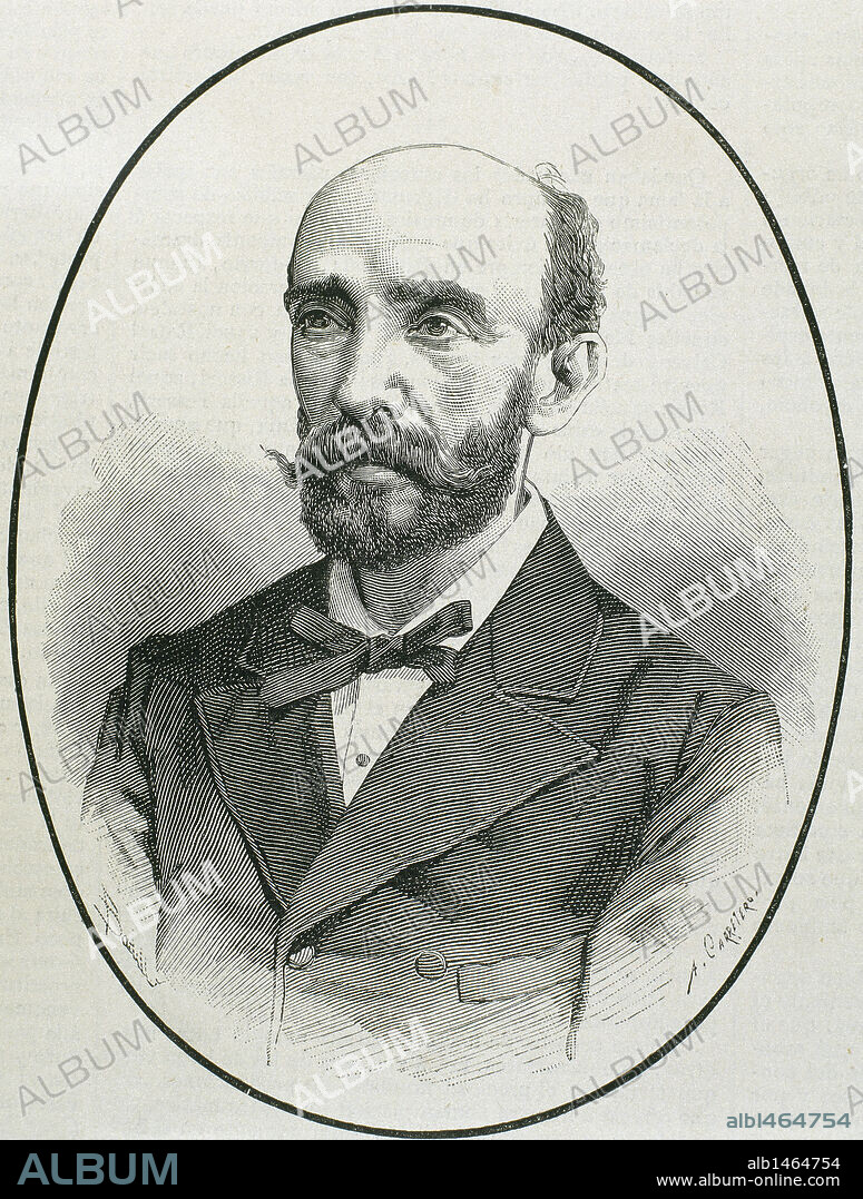 Adriansens Joaquin (? -1880). Mayor of Spanish Hacienda. Engraving by A. Carretero.