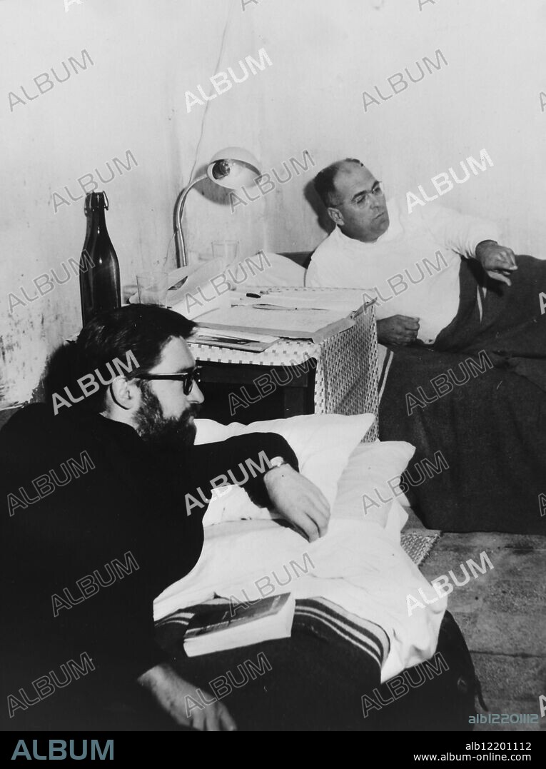HUNGER STRIKE BY ITALIAN SOCIAL REFORMER DANILO DOLCI AND PETER MOULE IN ROCCAMENA, SICILY / ;. 1 NOVEMBER 1963.