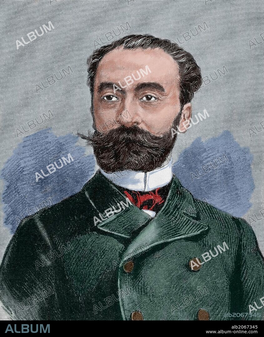 MARIE FRANÇOIS SADI CARNOT (1837-1894). Conocido como Sadi Carnot. Político francés, presidente de la Tercera República de Francia de 1887 hasta su asesinato en 1894. Grabado coloreado. " La Ilustración", año 1887.