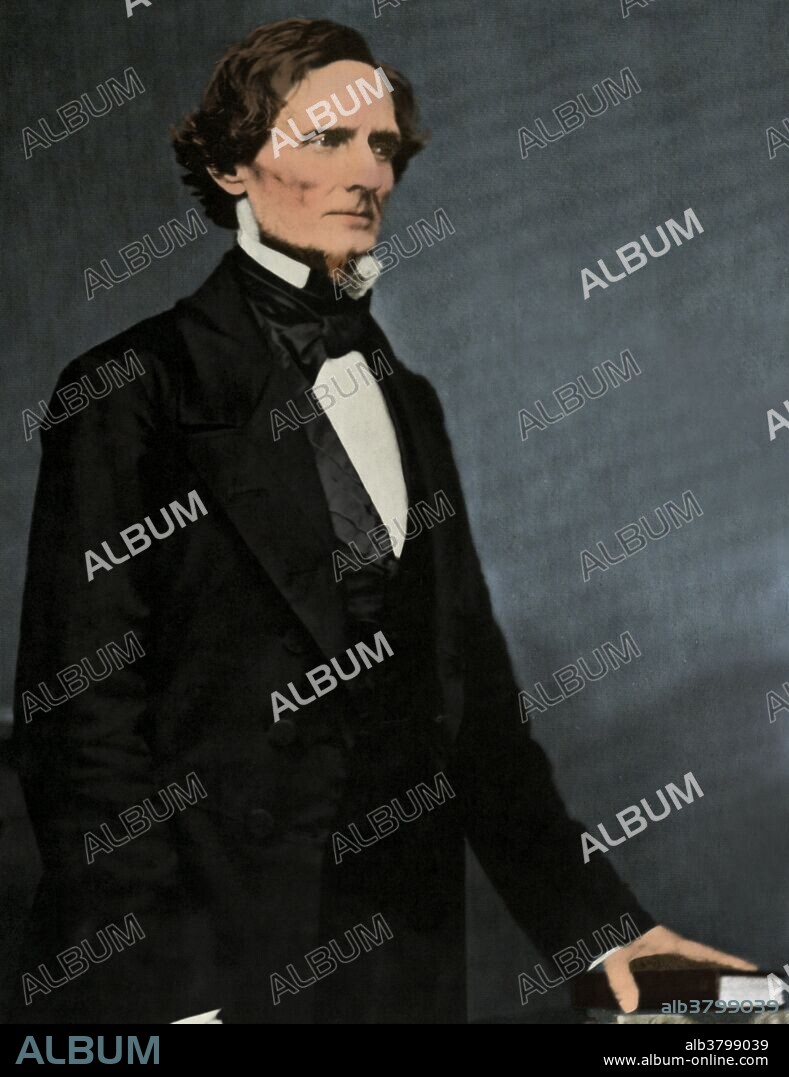 Jefferson Finis Davis (June 3, 1808 - December 6, 1889) was a statesman and leader of the Confederacy during the American Civil War. He graduated from West Point and fought in the Mexican-American War as a colonel of a volunteer regiment. He was Secretary of War under President Pierce and a senator representing Mississippi. He argued against secession, but agreed that each state was sovereign and had the right to secede from the Union. He was selected as provisional President of the CSA and was elected without opposition to a six-year term. Davis took charge of the Confederate war plans but was unable to find a strategy to stop the larger, powerful and better organized Union. His diplomatic efforts failed to gain recognition from any foreign country, and paid little attention to the collapsing Confederate economy, printing more and more paper money to cover the war's expenses. In 1865, Davis was captured, imprisoned, placed in irons and indicted for treason. After two years of imprisonment, he was released on bail posted by prominent citizens of both Northern and Southern states. He died in 1889, at age 81, in the presence of friends and and holding the hand of his beloved, Varina.