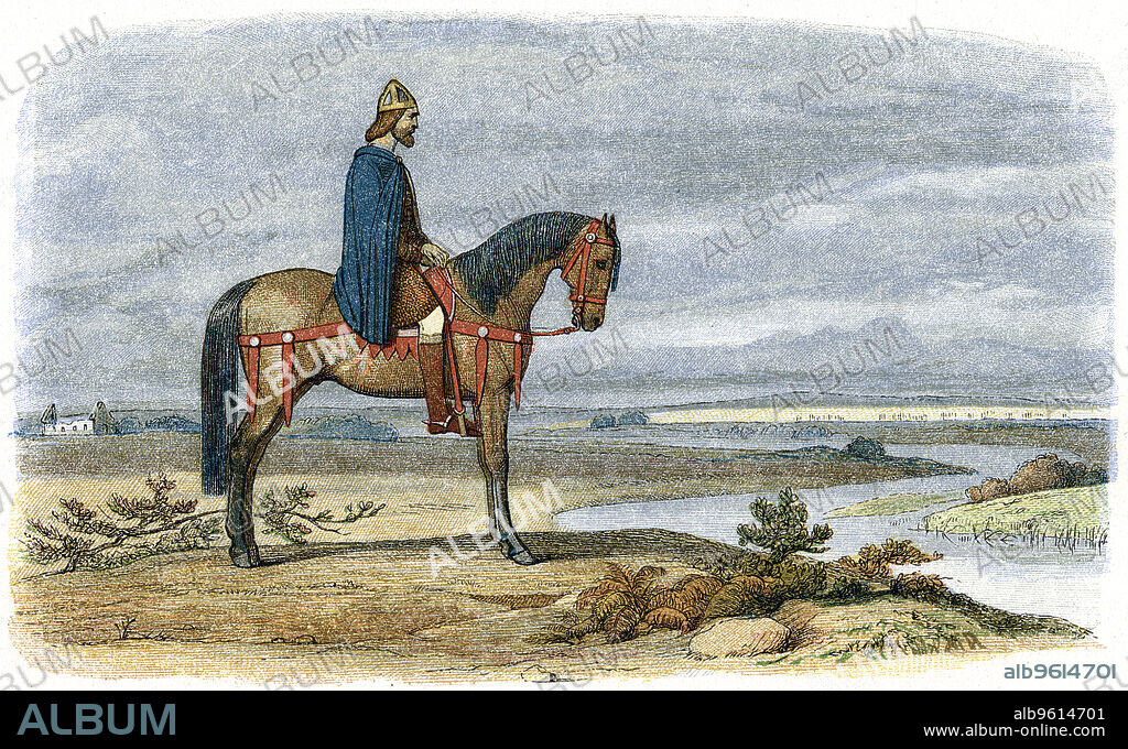 Alfred the Great (849-899), Anglo-Saxon king of Wessex, 885 (1864). Alfred was King of Wessex from 871. He is shown sitting on his horse, planning how to capture the Danish/Viking fleet in 885.