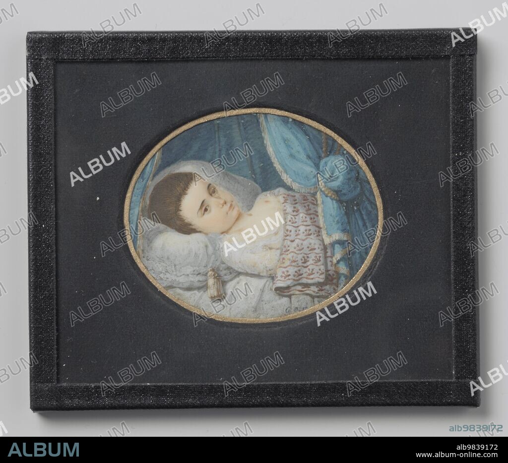 GEORGE NIKOLAUS RITTER. Portrait of a sick girl lying in bed, 1800-1809. Presumably a member of the Van Reede family of Oudtshoorn; Perhaps Henriette Henriette van Reede van Oudtshoorn (1800-95), later the wife of Gerardus Wouter Verwey Mejan (1797-1850). Miniature.