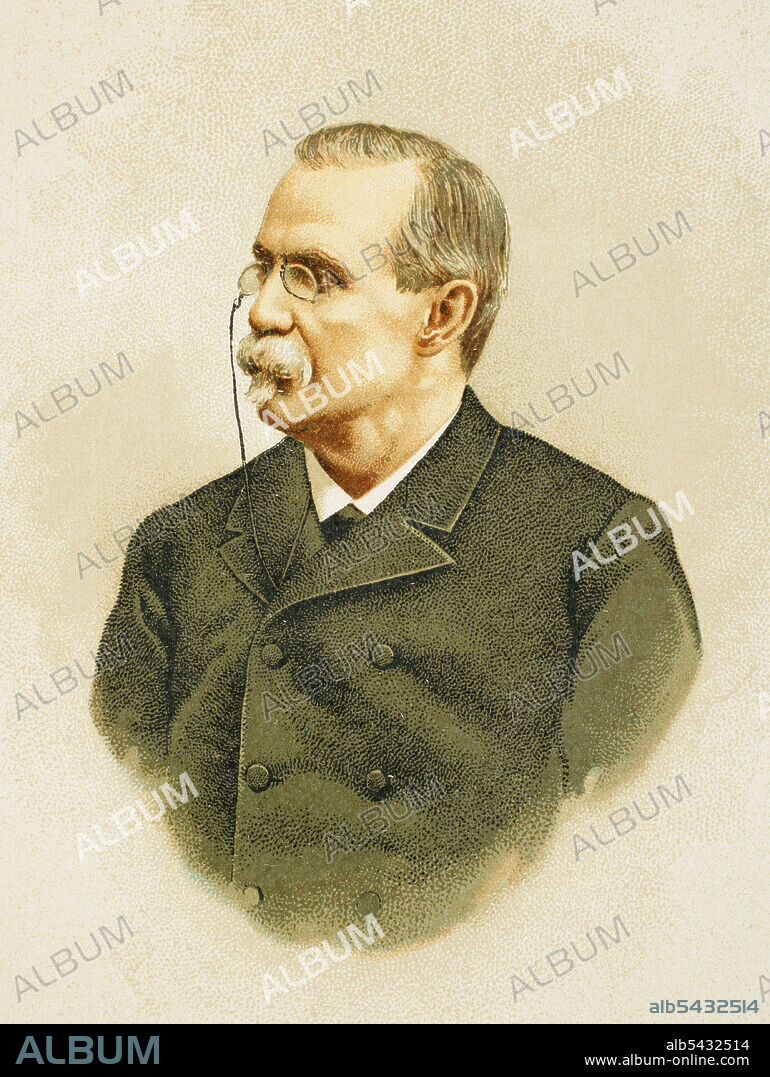 Antonio Cánovas del Castillo (1828-1897). Político e historiador español. Creador del Partido Conservador. Retrato. Cromolitografía. Historia General de España, por Miguel Morayta. Tomo VIII. Madrid, 1894.