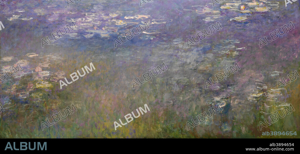 CLAUDE MONET. Water Lilies (Agapanthus). Date/Period: Ca. 1915-1926. Painting. Oil on canvas. Height: 200 cm (78.7 in); Width: 425.4 cm (13.9 ft).