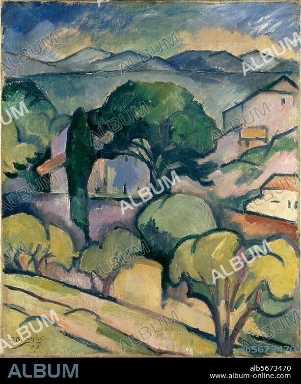 GEORGES BRAQUE. Braque, Georges ; 1882-1963. - "Paysage de Provence, L'Estaque", 1907. Huile sur toile, H. 0,550 ; L. 0,465. Londres, Sotheby's, lot 21, 28.6.99.