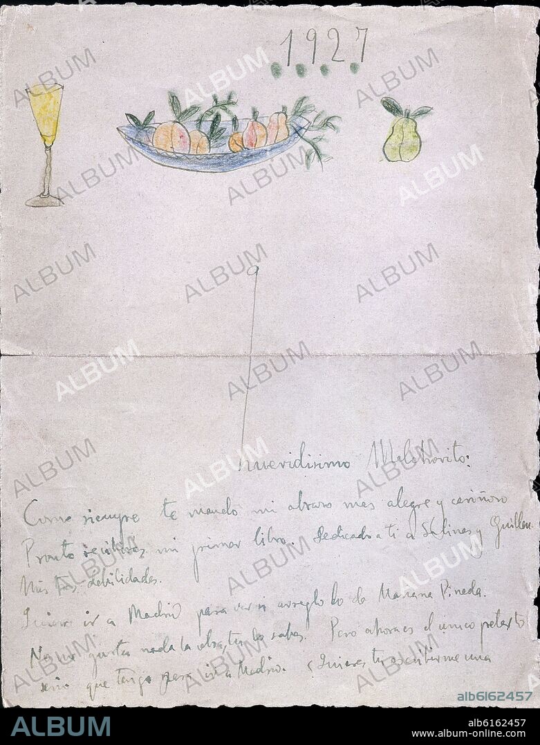 FEDERICO GARCIA LORCA. CARTA A MELCHOR CON DIBUJO DE FRUTA.