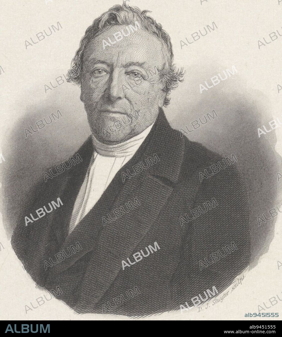 Portrait of pastor Abram Pieter van Groningen, print maker: Dirk Jurriaan Sluyter, (mentioned on object), publisher: Hendrik Roelof de Breuk, (mentioned on object), print maker: Amsterdam, publisher: Leiden, 1843 - 1855, paper, steel engraving, etching, h 227 mm × w 137 mm.