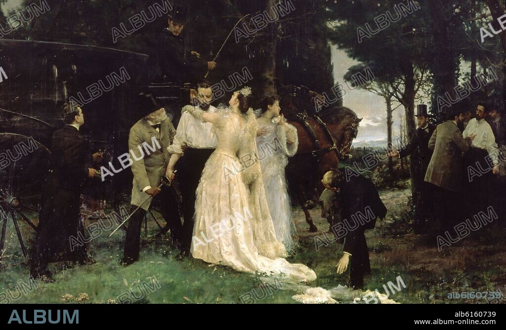 JOSE GARNELO Y ALDA (1866-1944). DUELO INTERRUMPIDO - S XIX.