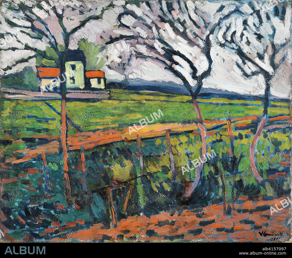 Maurice De Vlaminck (París, 1876-Rueil-la-Gadelière, 1958). Campos, Rueil (hacia 1906 - 1907). Óleo sobre lienzo. 55 x 65 cm.