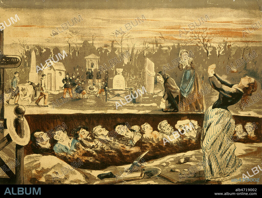 Le cimetiere Montmartre le 4 decembre 1851. Dessin sur le coup d'etat de NAPOLEON III (1808-1873) qui eut lieu le 2 decembre. Credit : Collection KHARBINE-TAPABOR.
