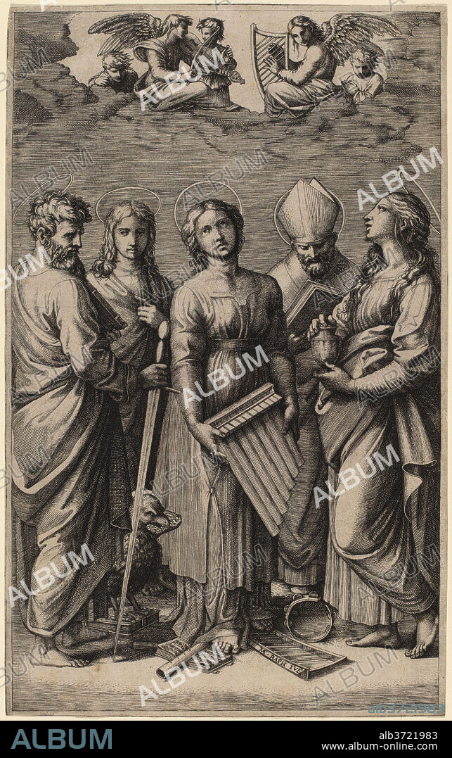 MARCANTONIO RAIMONDI AFTER RAPHAEL. Saint Cecilia. Medium: engraving.