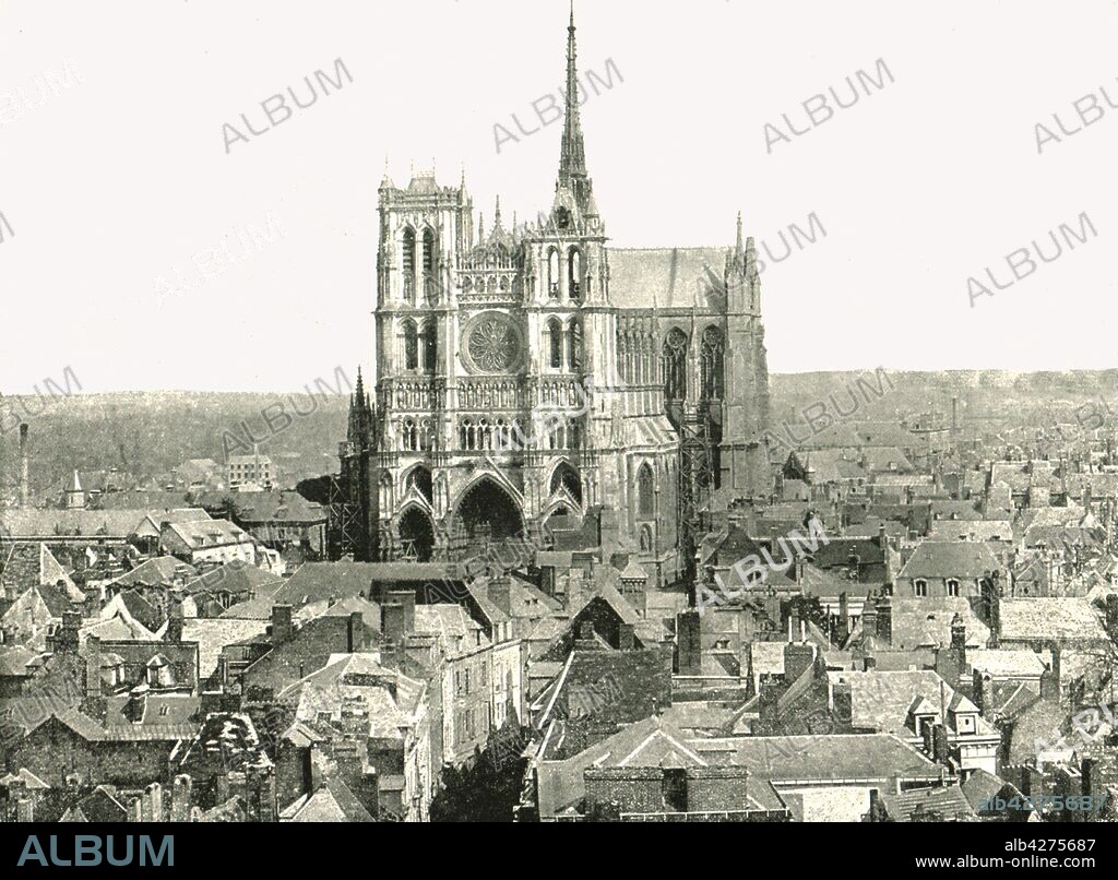 View from the Belfry, Amiens, France, 1895. The 13th-century Cathedral Basilica of Our Lady of Amiens in northern France. From "Round the World in Pictures and Photographs: From London Bridge to Charing Cross via Yokohama and Chicago". [George Newnes Ltd, London, 1895].