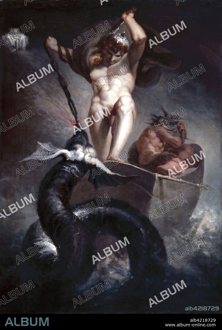 JOHANN HEINRICH FÜSSLI. Thor battering the Midgard Serpent, 1790.  Oil on canvas. 1330 mm x 946 mm.