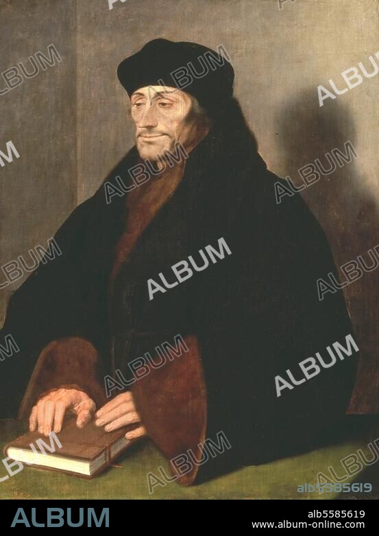 HANS HOLBEIN DER JÜNGERE. Erasmus von Rotterdam Humanist, Philologe und Kirchenkritiker Rotterdam 28.10.1466 oder 1469 - Basel. 12.7.1536. Porträt. Gemälde, 1523, von Hans Holbein d. J. (1497-1543). Auf Holz. St. Petersburg, Staatliche Ermitage.