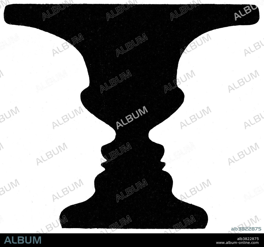 Rubin's vase is a famous set of ambiguous or bi-stable (i.e., reversing) two-dimensional forms developed around 1915 by the Danish psychologist Edgar Rubin. We see the image: either as two white faces looking at each other in front of a black background, or as a black vase on a white background. The shape of the image depends on the side of the line we chose as part of the figure. This is important because the human brain has in general just one object in the field of perception and the other objects go into the background of perception. The reversal you perceive may happen because you shift your attention from one contour to another or from one color to another.