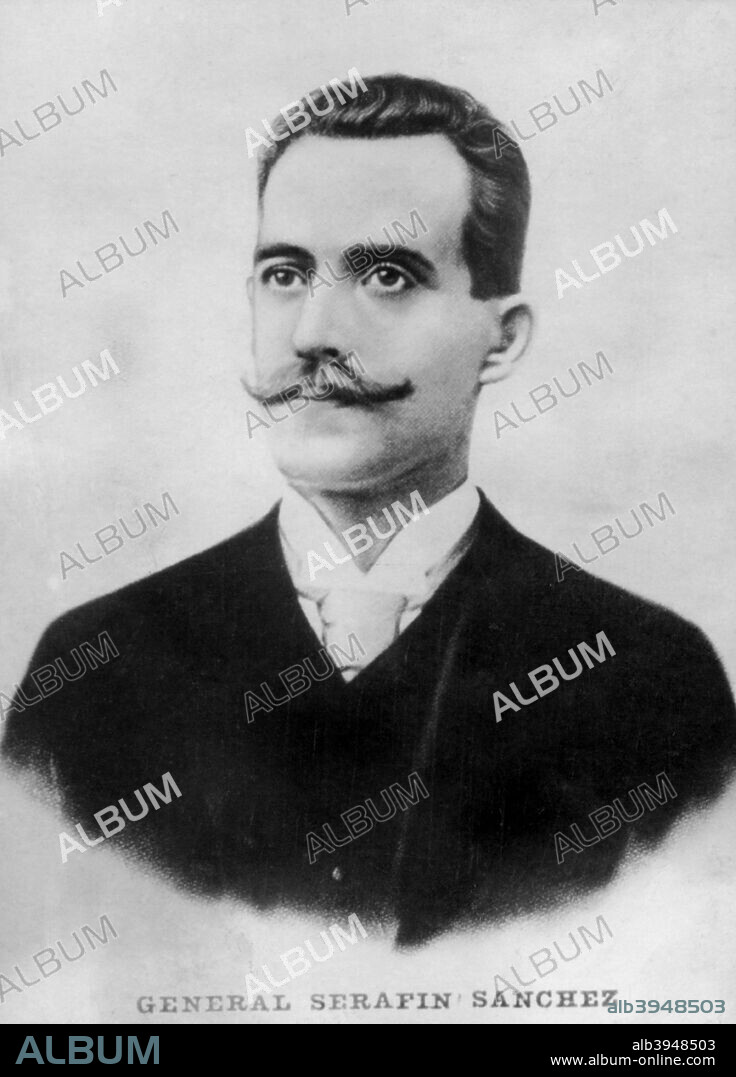 General Serafin Sanchez, born in Sancti Spritus in 1846; he took part in the two wars; published the booklet 'The Humble Heroes' (1894). He returned to Cuba in the expedition of Roloff (1895), took the fort of Taguasco and died in battle on 18 November 1896. Cigar card from the History of Cuba, Geografico Universal, Propaganda de los Cigarros Susini y La Corona, Tabacalera Cubana.