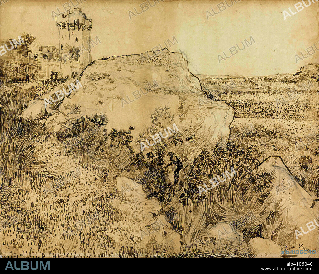Landscape at the abbey of Montmajour in Arles. Draughtsman: Vincent van Gogh. Dating: 1888. Measurements: h 483 mm × w 598 mm.