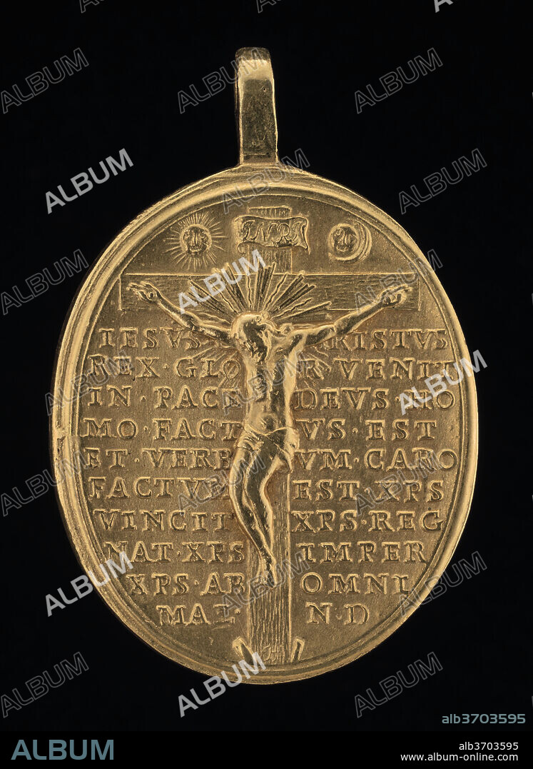 GIOVANNI HAMERANI. Christ Crucified [reverse]. Dated: c. 1675. Dimensions: overall (oval): 4.9 x 3.3 cm (1 15/16 x 1 5/16 in.) gross weight: 25.88  gr. Medium: gilded bronze.