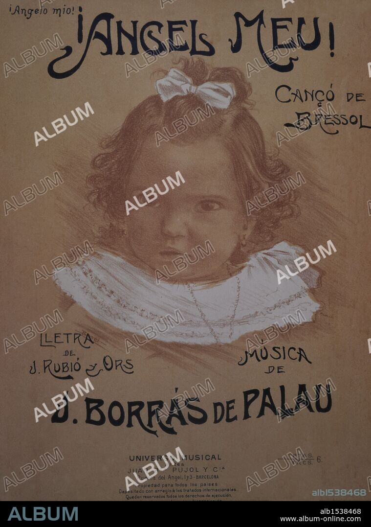Portada de la "Canço de bressol" ¡ANGEL MEU!; Música de Borras de Palau , Joan (1868-1952); Letra de  Rubio i Ors, Joaquim  (1818-1899).