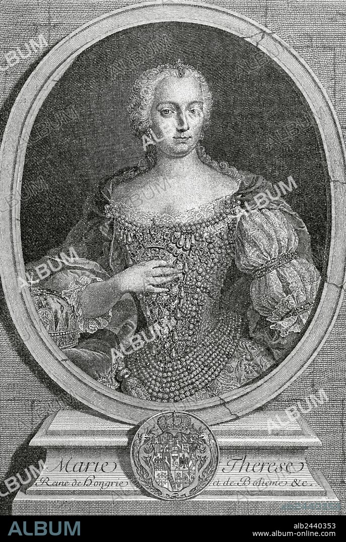 Maria Theresa (1717-1780), Archduchess of Ausria, Queen of Hungary and Bohemia. Portrait. Engraving by de Petit, 1743. La Historia Universal, 1885.