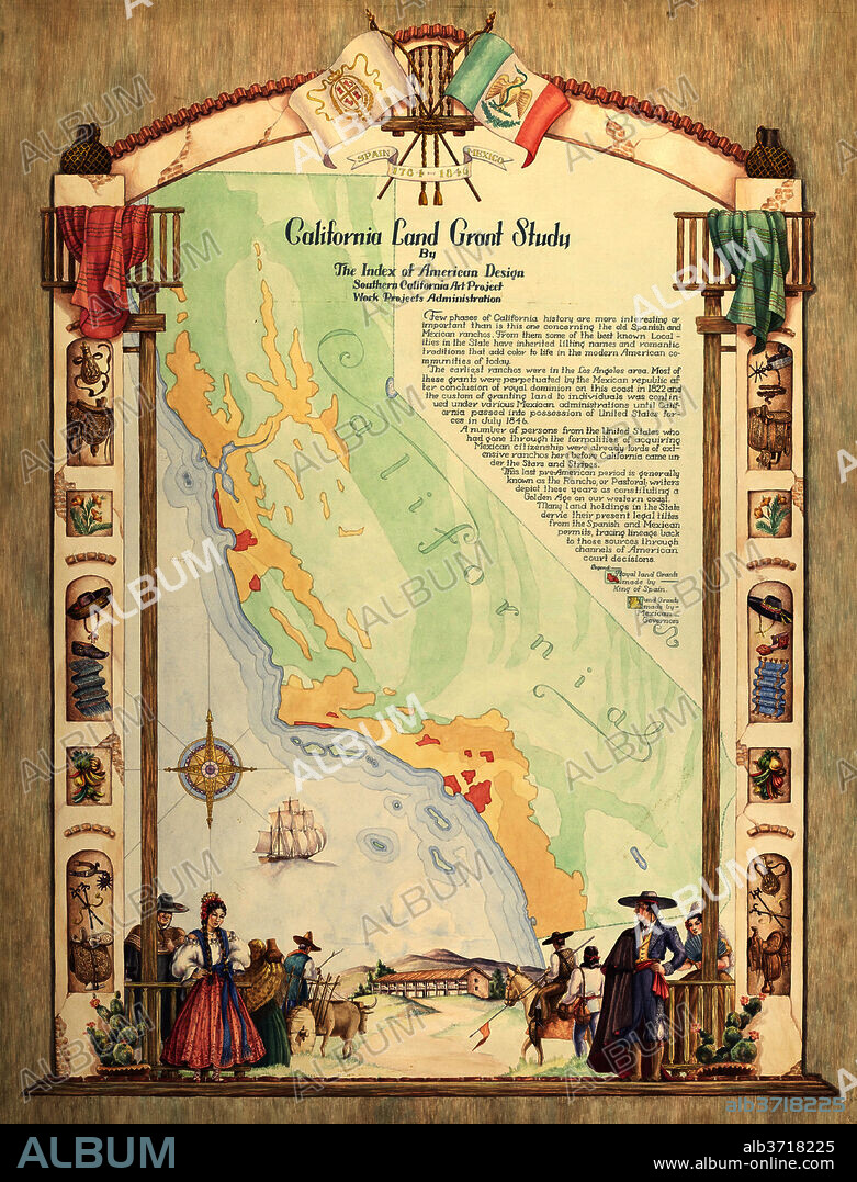 HAL BLAKELEY. Map: California Land Grant Study. Dated: 1935/1942. Dimensions: overall: 71.9 x 54.8 cm (28 5/16 x 21 9/16 in.). Medium: watercolor, graphite, and colored pencil on paper.