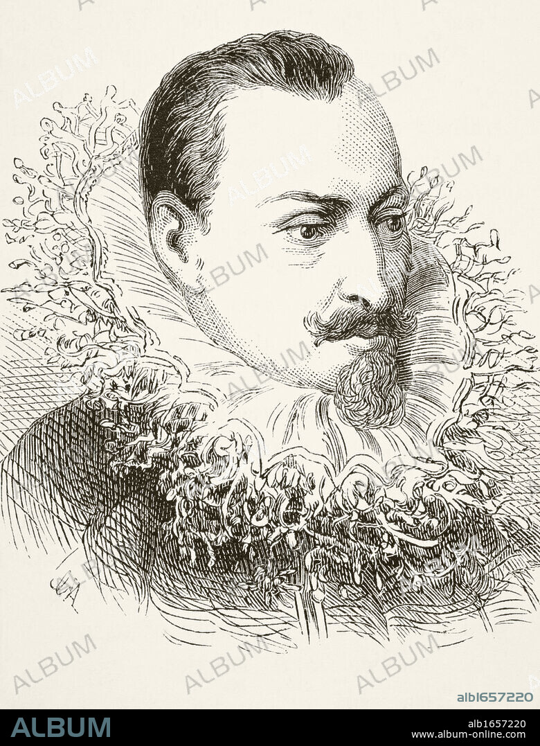 Edmund Spenser circa 1552 to 1599 English poet laureate author of The Faerie Queene. From The National and Domestic History of England by William Aubrey published London circa 1890.