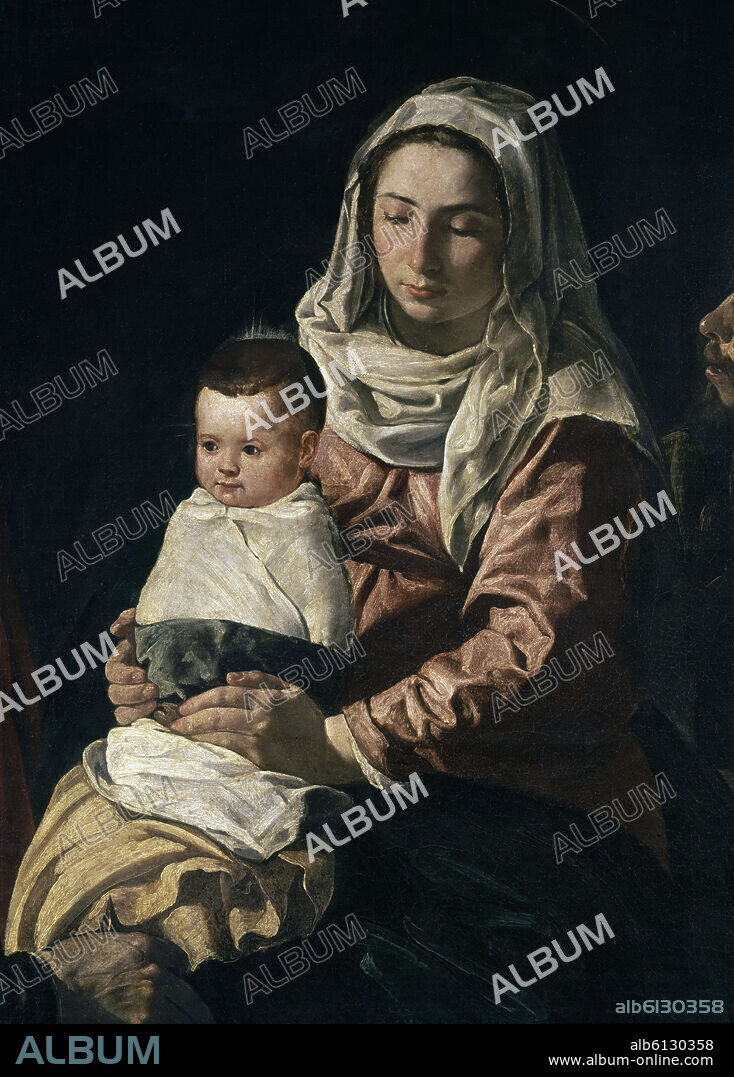 DIEGO VELAZQUEZ (1599-1660). ADORACION DE LOS MAGOS - DETALLE DE LA VIRGEN CON NIÑO - SIGLO XVII - BARROCO ESPAÑOL - CONJUNTO 1966.