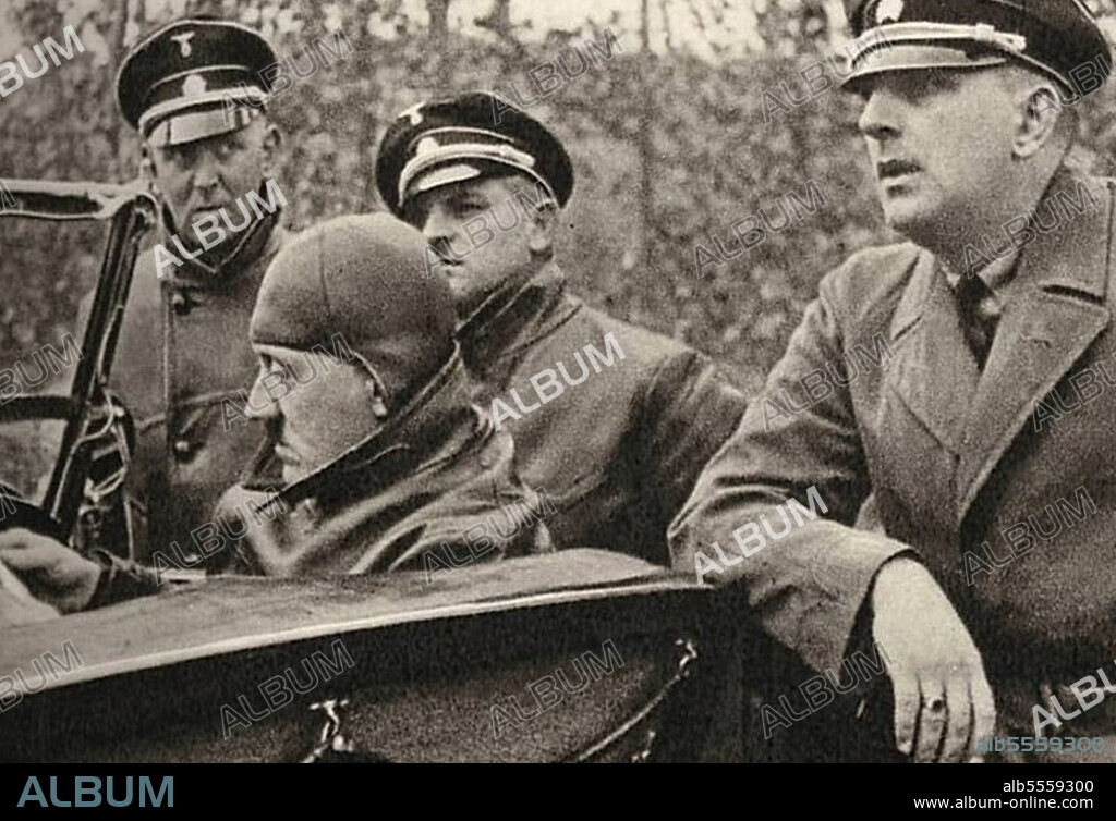 Adolf Hitler (* 20 April 1889 in Braunau am Inn) († 30 April 1945 Berlin), Leader of the Nazi Party, Reich Chancellor from 1933, also self-appointed "Fuehrer" and head of state of Germany