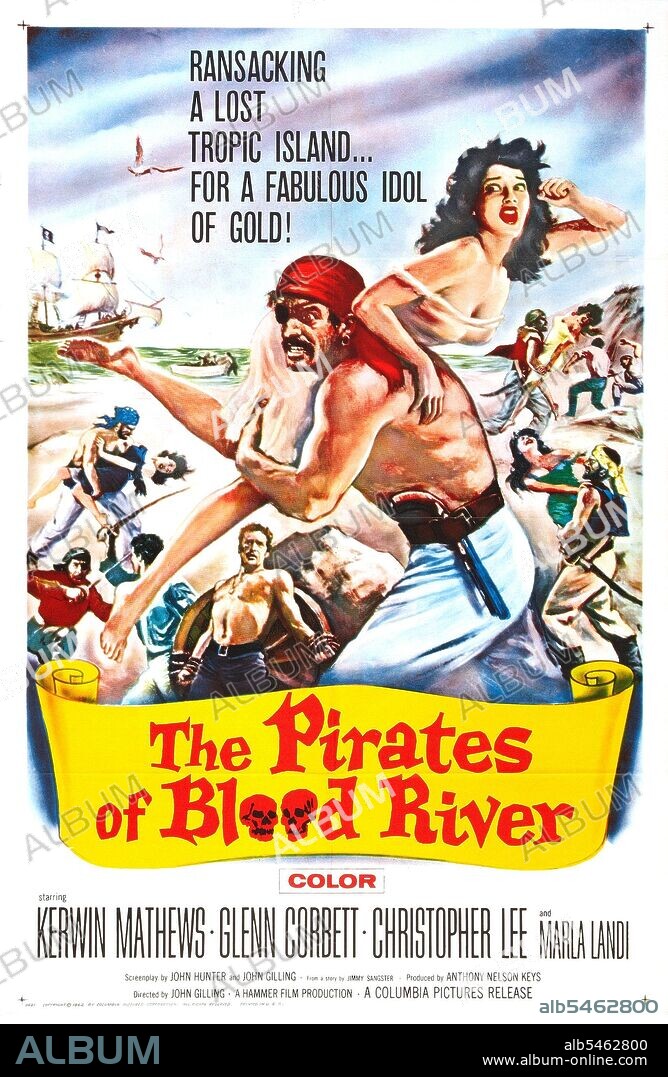 Poster of THE PIRATES OF BLOOD RIVER, 1961, directed by JOHN GILLING. Copyright COLUMBIA PICTURES.
