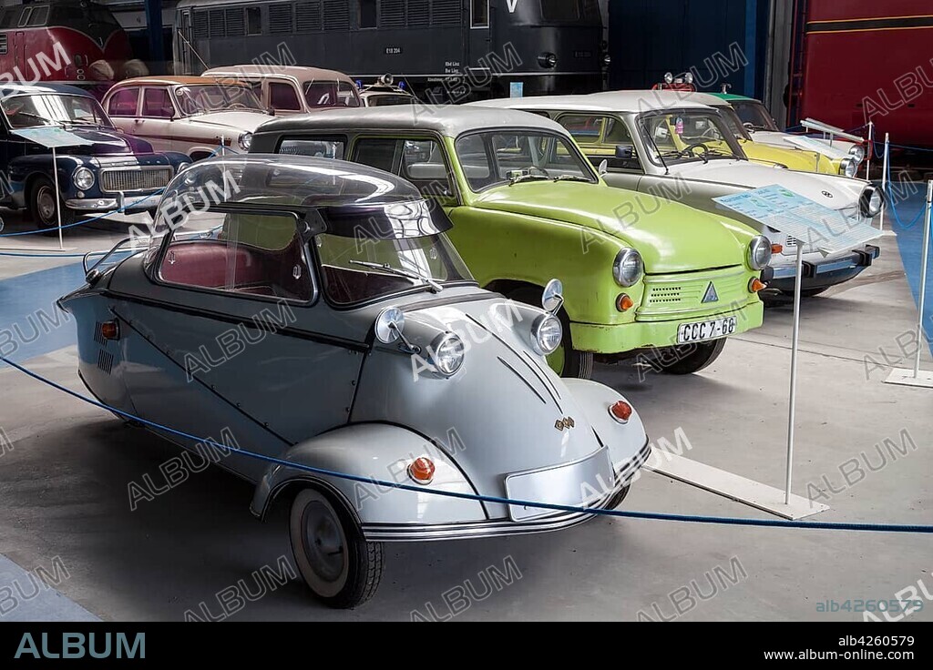 Messerschmitt cabin scooter and the Lloyd 400, Rügen Railway and Technology Museum, Rügen, Mecklenburg-Western Pomerania, Germany, Europe.