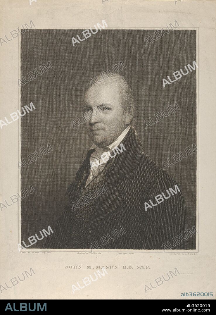 John M. Mason, D.D. S.T.P. (1770-1829). Artist: Asher Brown Durand (American, Jefferson, New Jersey 1796-1886 Maplewood, New Jersey); After John Wesley Jarvis (American (born England), South Shield 1780-1840 New York). Dimensions: image: 12 5/16 x 9 13/16 in. (31.3 x 24.9 cm)
sheet: 16 15/16 x 12 5/16 in. (43 x 31.2 cm). Printer: Andrew Maverick (American, 19th century). Publisher: F. D. Allen (New York, NY). Date: 1822.