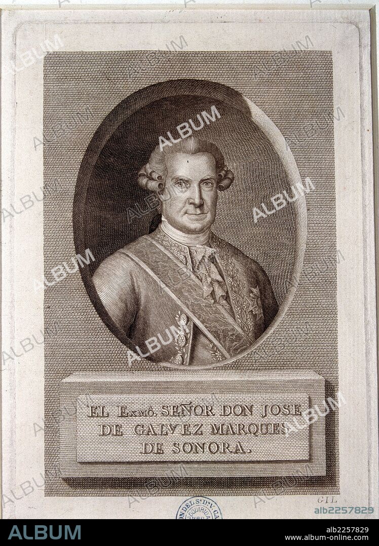 GALVEZ, JOSE. VISITADOR GENERAL DE MEXICO (CARLOS III). MARQUES DE SONORA. MALAGA 1720-1787. GRABADO. BIBLIOTECA NACIONAL. MADRID.