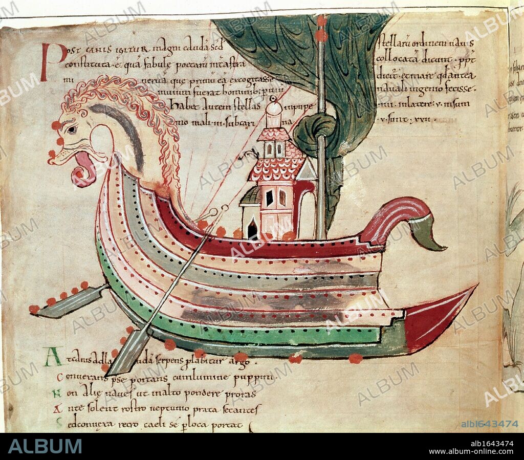 Norse dragon - prowed ship. Anglo - Saxon manuscript, 10th Century. British Museum, London.