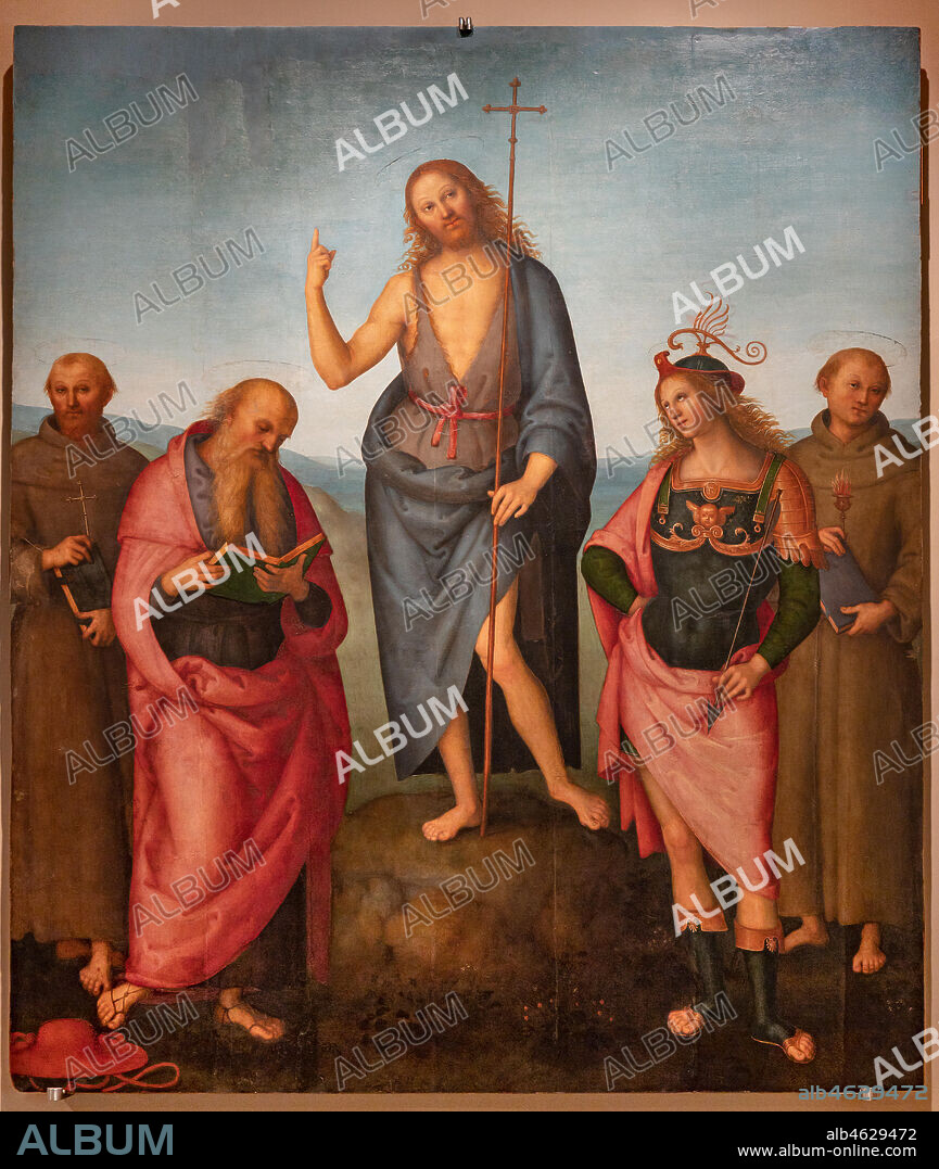 Perugia, National Gallery of Umbria: St. John the Baptist among the Saints Francis, Jerome, Sebastian and Anthony of Padua, 1500-10, tempera and oil on panel, by Pietro di Cristoforo Vannucci, known as Perugino.