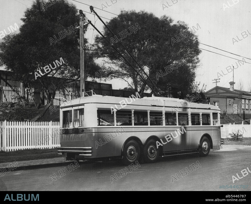 Novel Trolley Bus -- The first trolley bus to be put into operation in Australia has been imported from England by the W.A. tramways, and is now being used as an experiment in Perth. The bus is powered with one 80-h.p. British General Electric Super Saturated Electric Motor, and is equipped with a Leyland body. July 11, 1933.