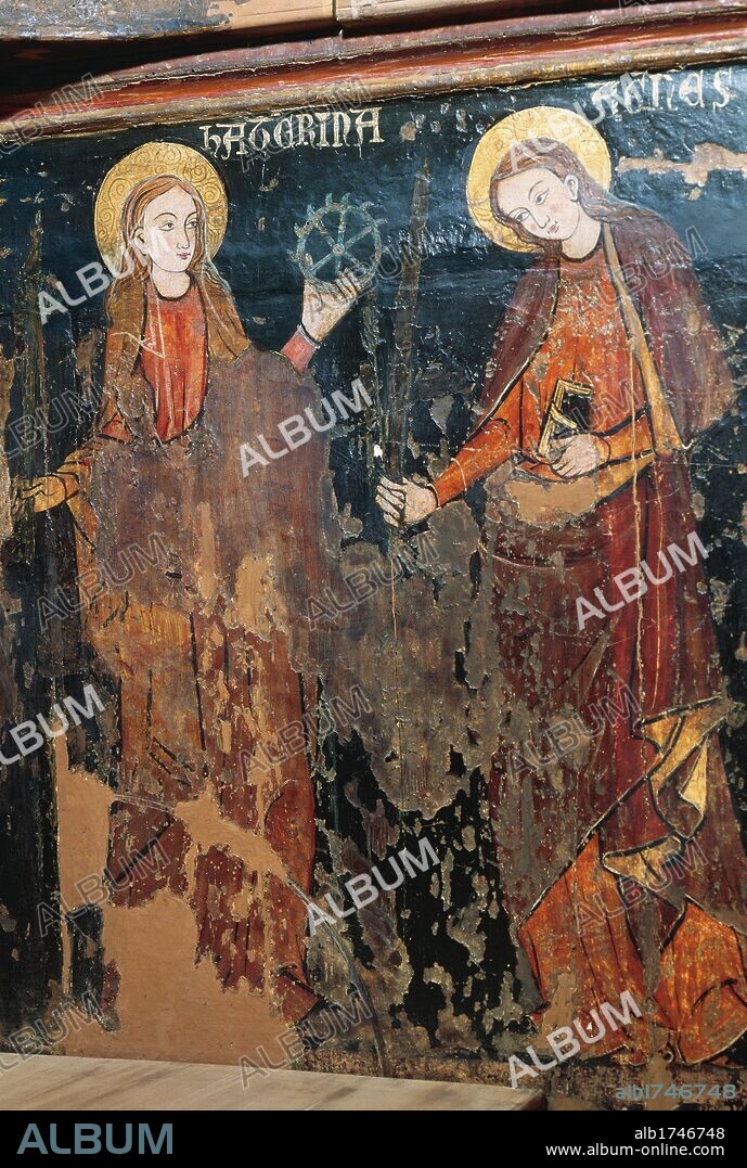 Linear Gothic. Spain. 14th century. Priory chair of Blanche of Aragon and Anjou (c.1301-1348), nun and prioress. Inside the chair arms are depicted St. Catherine of Alexandria and St. Agnes. 1322. It comes from the Monastery of Santa Maria de Sigena (Huesca). Aragon. Diocesan and Regional Museum of Lleida. Catalonia.