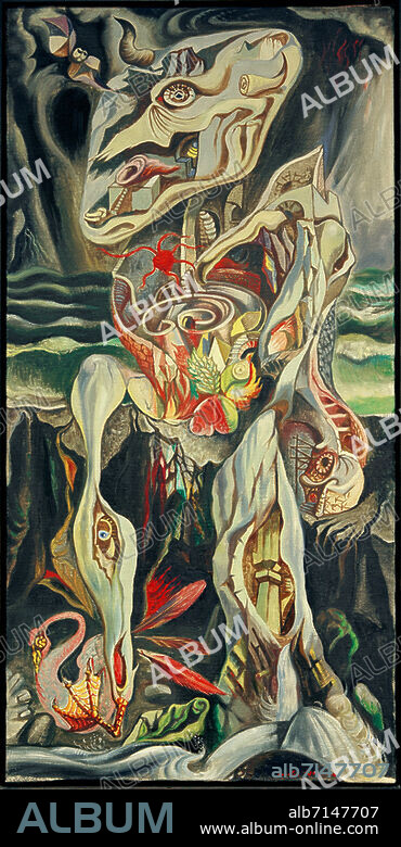 ANDRÉ MASSON. Masson, André; 1896-1987. "Le Labyrinthe" (Das Labyrinth), 1938. Öl auf Leinwand, 120 × 61 cm. Paris, Musée National d'Art Moderne.