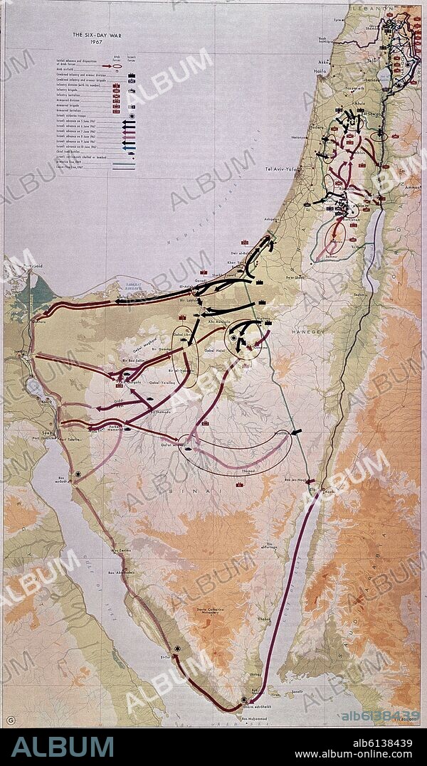 MAPA DE LA GUERRA DE LOS SEIS DIAS-5/6/67.