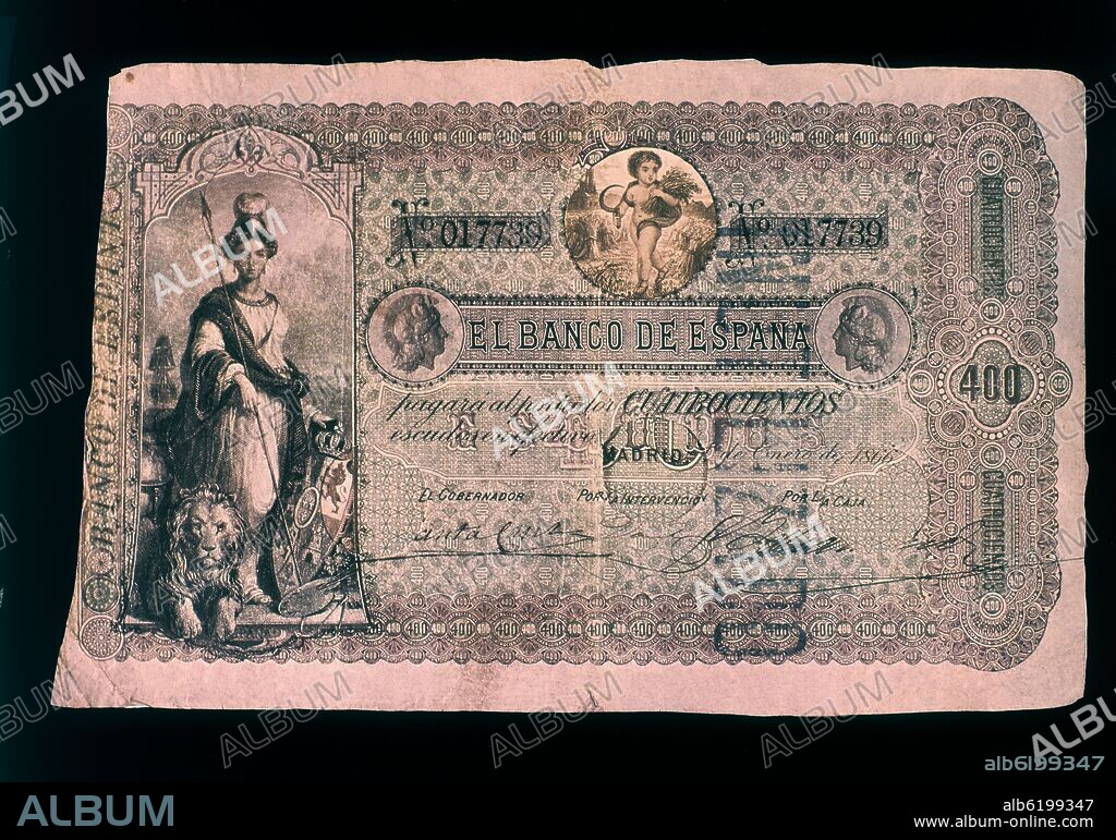 BILLETE DE 400 ESCUDOS 1866.