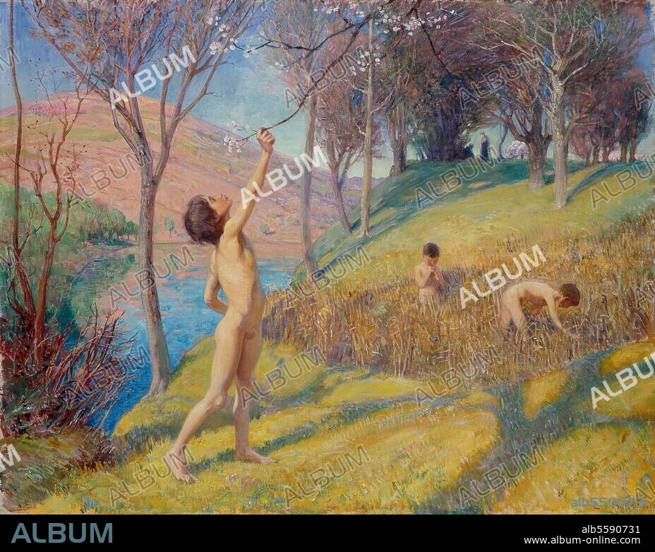 LUDWIG VON HOFMANN. Hofmann, Ludwig von. 1861-1945. "Frühling", 1895. Öl auf Leinwand, 92 × 118 cm. Dresden, Staatliche Kunstsamlungen Dresden, Galerie Neue Meister.